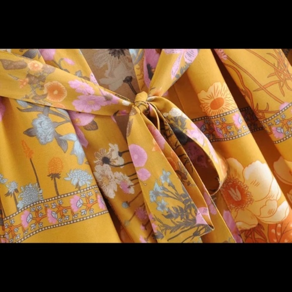 Boho Floral Print Short Kimono Belted Cover up - Picture 8 of 14